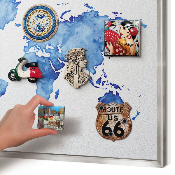 Tabule na magnety z dovolené ve stříbrném rámu Akvarelová mapa