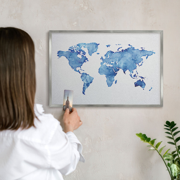 Tabule na magnety z dovolené ve stříbrném rámu Akvarelová mapa