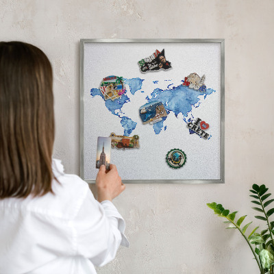 Tabule na magnety z dovolené ve stříbrném rámu Akvarelová mapa