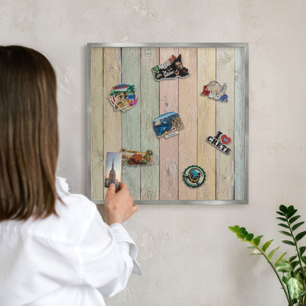 Tabule na magnety z dovolené ve stříbrném rámu Rustikální desky