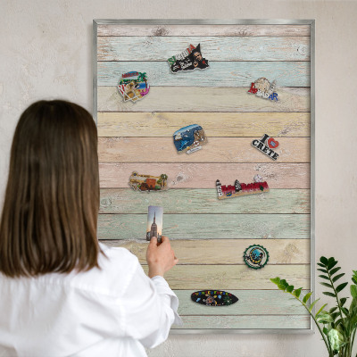 Tabule na magnety z dovolené ve stříbrném rámu Rustikální desky