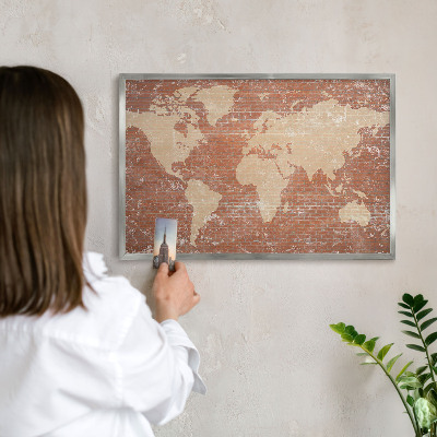 Tabule na magnety na zeď stříbrný rám Mapa cihel