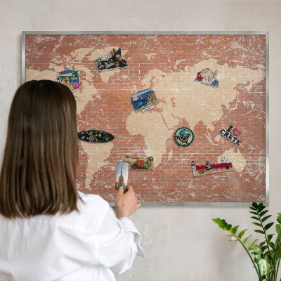 Tabule na magnety na zeď stříbrný rám Mapa cihel