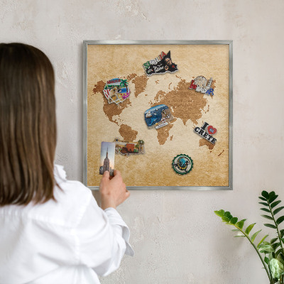 Tabule na magnety na zeď stříbrný rám Starožitná mapa