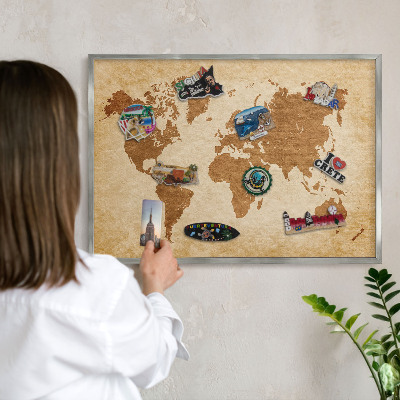 Tabule na magnety na zeď stříbrný rám Starožitná mapa