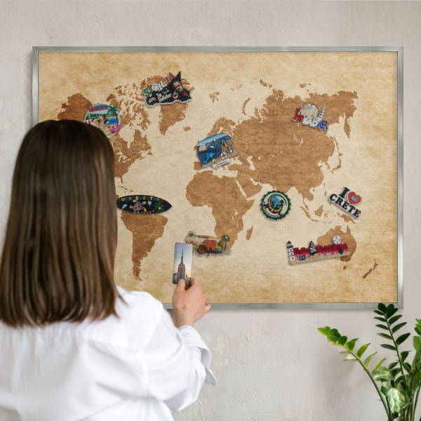 Tabule na magnety na zeď stříbrný rám Starožitná mapa