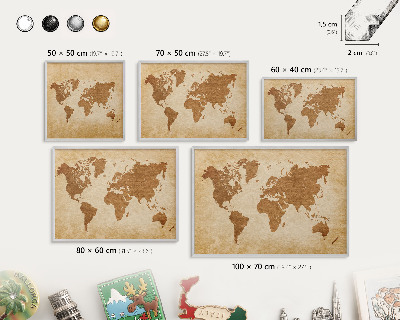 Tabule na magnety na zeď stříbrný rám Starožitná mapa