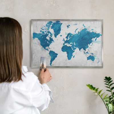 Tabule na magnety z dovolené ve stříbrném rámu Akvarelová mapa
