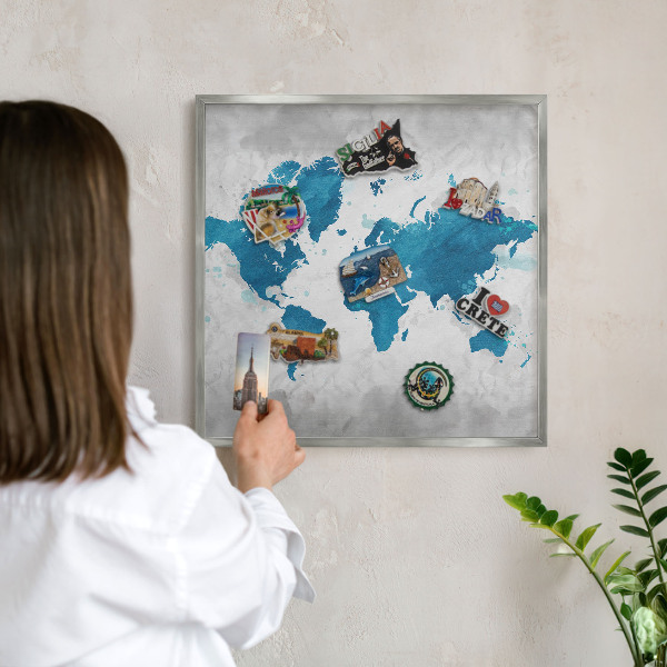 Tabule na magnety z dovolené ve stříbrném rámu Akvarelová mapa
