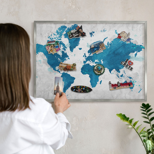 Tabule na magnety z dovolené ve stříbrném rámu Akvarelová mapa
