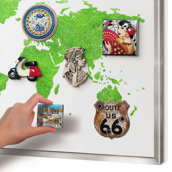 Tabule na magnety z dovolené ve stříbrném rámu Zelená mapa