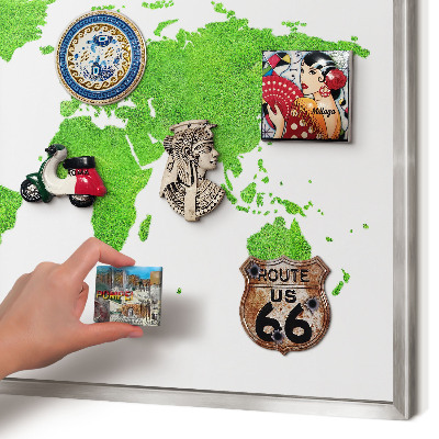 Tabule na magnety z dovolené ve stříbrném rámu Zelená mapa