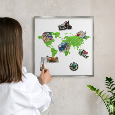 Tabule na magnety z dovolené ve stříbrném rámu Zelená mapa