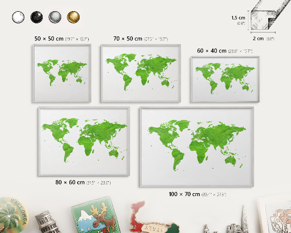 Tabule na magnety z dovolené ve stříbrném rámu Zelená mapa