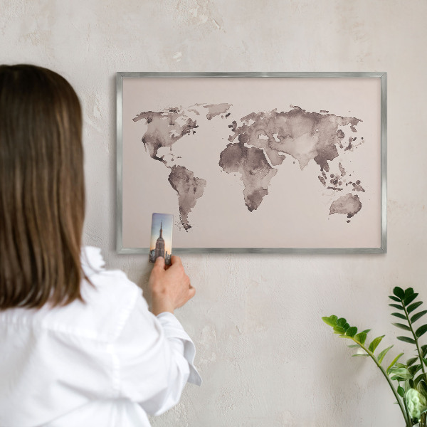 Tabule na magnety na zeď stříbrný rám Mapa světa