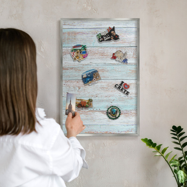 Tabule na magnety z dovolené ve stříbrném rámu Rustikální desky