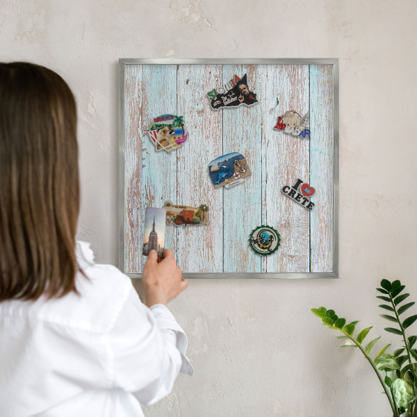 Tabule na magnety z dovolené ve stříbrném rámu Rustikální desky