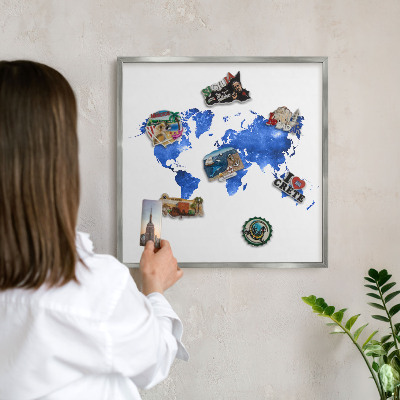 Tabule na magnety na zeď stříbrný rám Mapa světa
