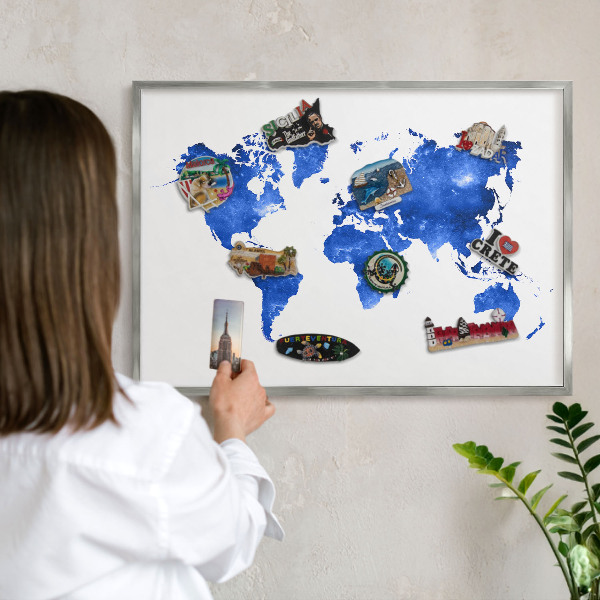 Tabule na magnety na zeď stříbrný rám Mapa světa