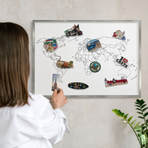 Tabule na magnety z dovolené ve stříbrném rámu Vrstevnicová mapa