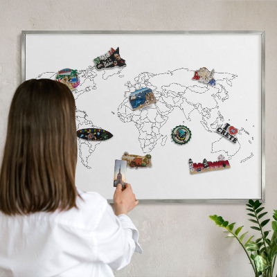 Tabule na magnety z dovolené ve stříbrném rámu Vrstevnicová mapa