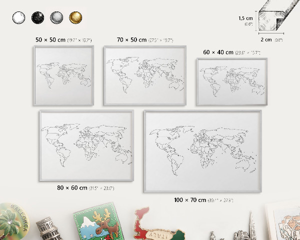 Tabule na magnety z dovolené ve stříbrném rámu Vrstevnicová mapa