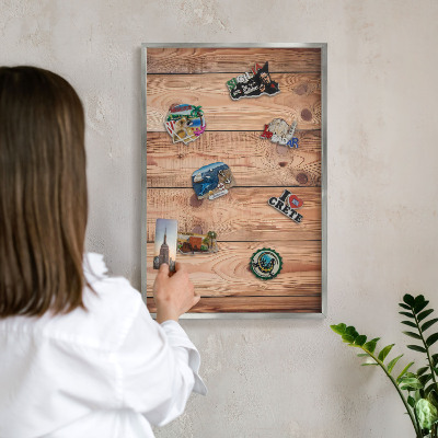 Tabule na magnety na zeď stříbrný rám Dřevěné desky