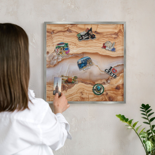 Tabule na magnety na zeď stříbrný rám Dřevěná elegance