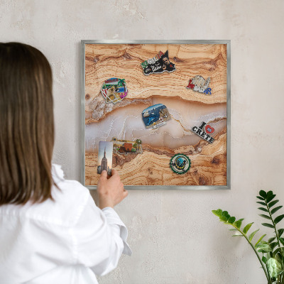 Tabule na magnety na zeď stříbrný rám Dřevěná elegance