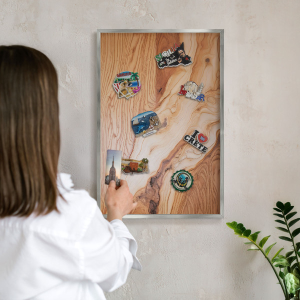Tabule na magnety z dovolené ve stříbrném rámu Dřevěná textura