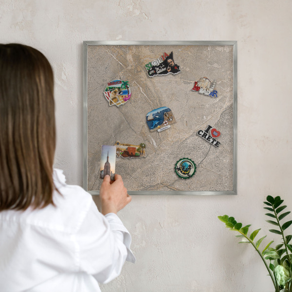 Tabule na magnety z dovolené ve stříbrném rámu Béžový kámen