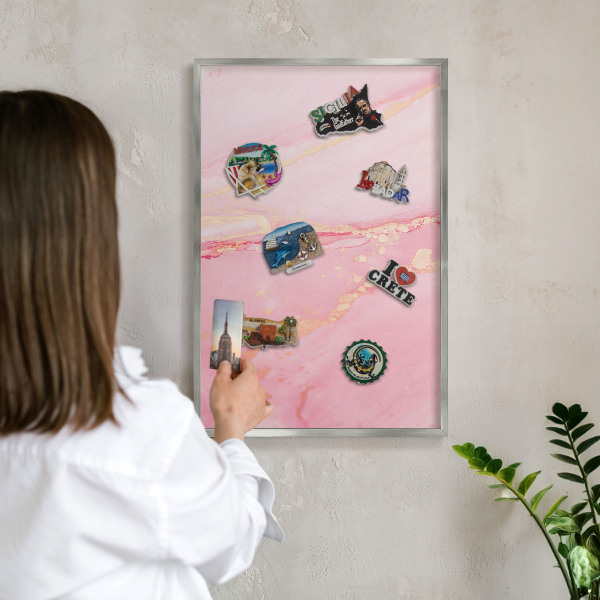 Tabule na magnety na zeď stříbrný rám Růžová elegance