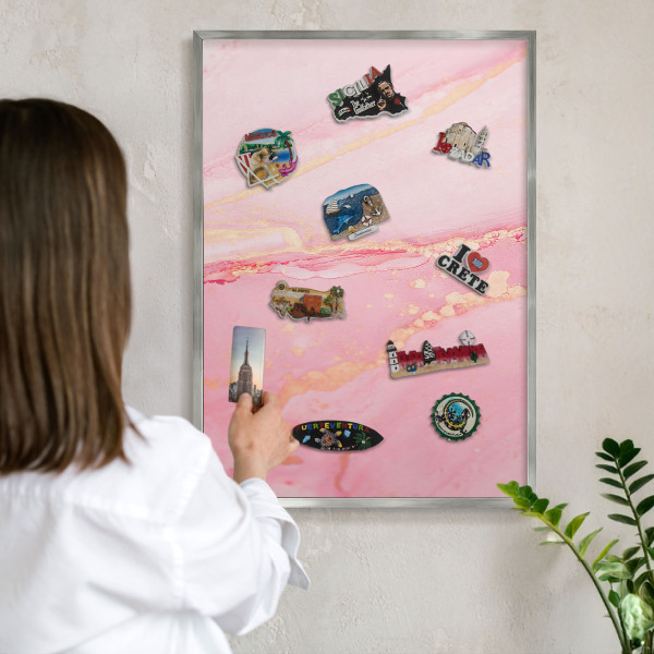 Tabule na magnety na zeď stříbrný rám Růžová elegance