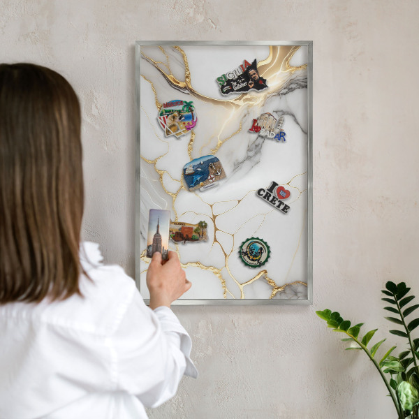 Tabule na magnety na zeď stříbrný rám Abstraktní mramor