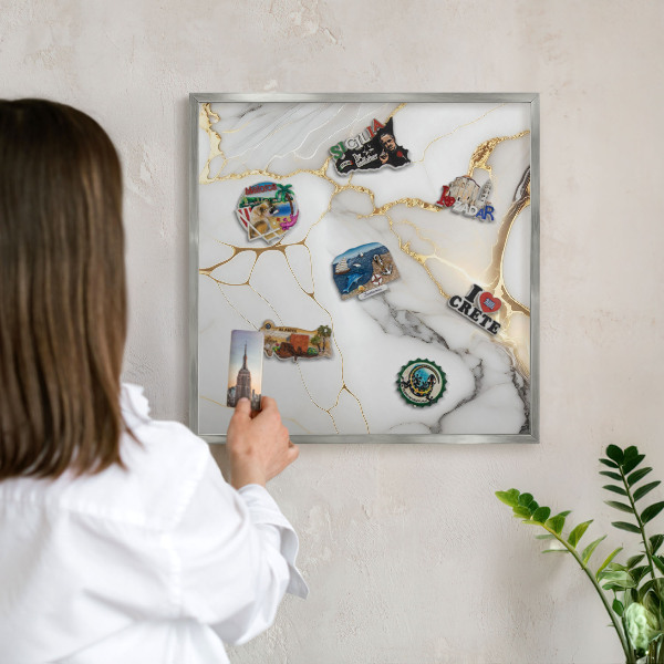 Tabule na magnety na zeď stříbrný rám Abstraktní mramor
