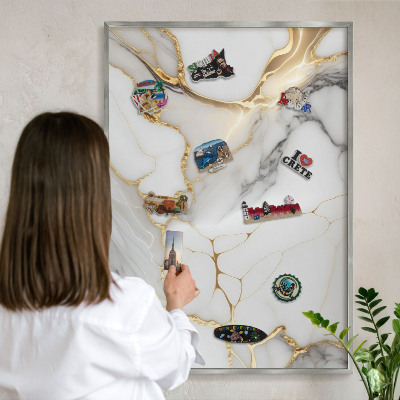 Tabule na magnety na zeď stříbrný rám Abstraktní mramor
