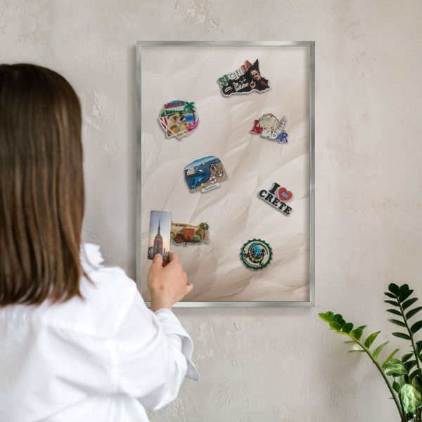 Tabule na magnety z dovolené ve stříbrném rámu Krémové peří