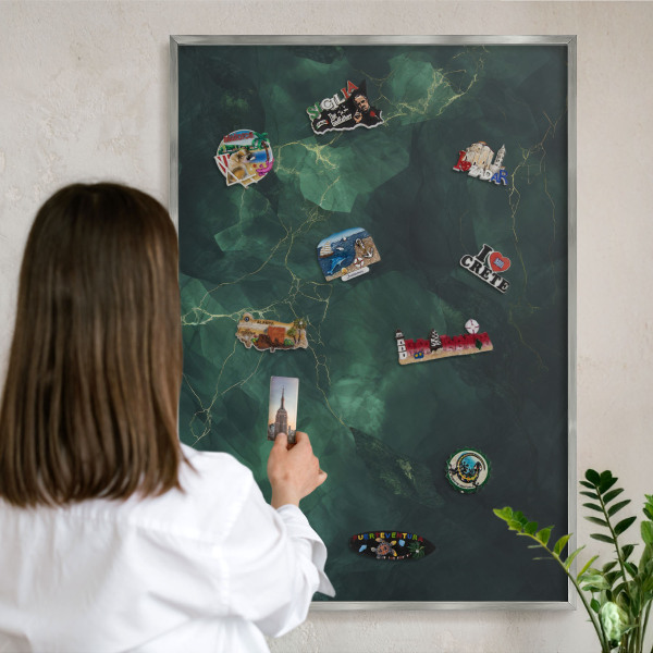 Tabule na magnety na zeď stříbrný rám Zelená hloubka
