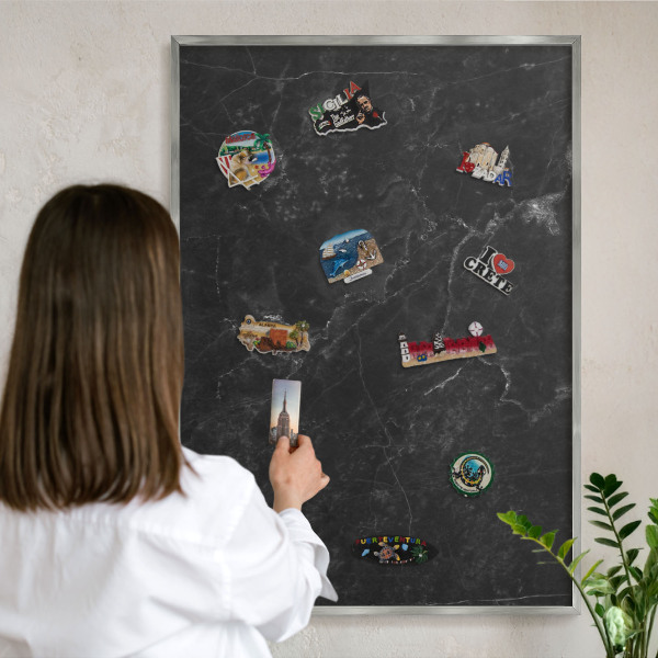 Tabule na magnety z dovolené ve stříbrném rámu Černý mramor