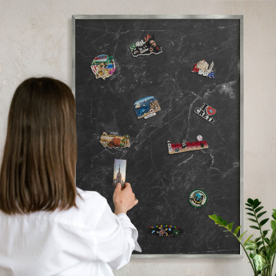 Tabule na magnety z dovolené ve stříbrném rámu Černý mramor