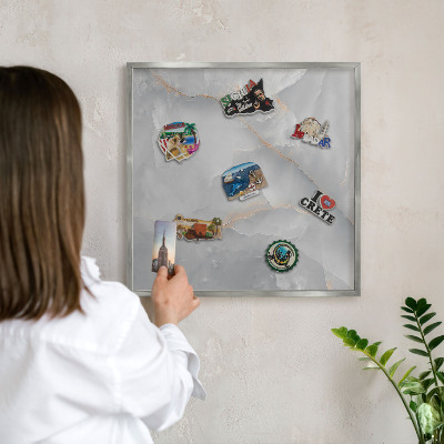 Tabule na magnety na zeď stříbrný rám Šedé žíly