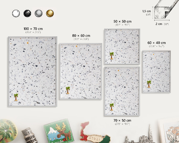 Tabule na magnety na zeď stříbrný rám Terrazzo styl