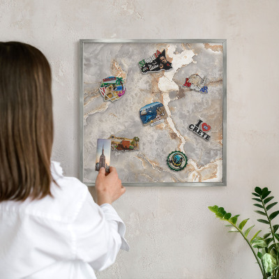 Tabule na magnety na zeď stříbrný rám Mramorová elegance