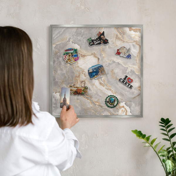 Tabule na magnety z dovolené ve stříbrném rámu Mramorová elegance