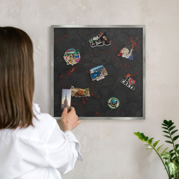 Tabule na magnety na zeď stříbrný rám Sopečná láva