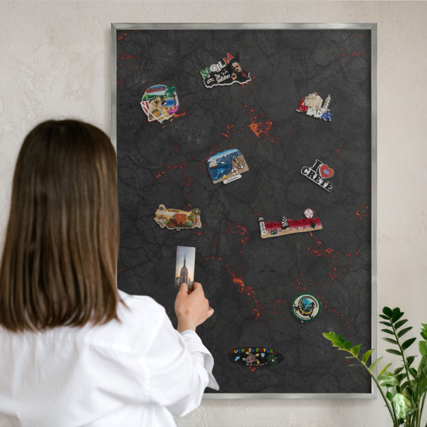 Tabule na magnety na zeď stříbrný rám Sopečná láva