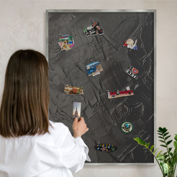 Tabule na magnety na zeď stříbrný rám Texturovaná černá
