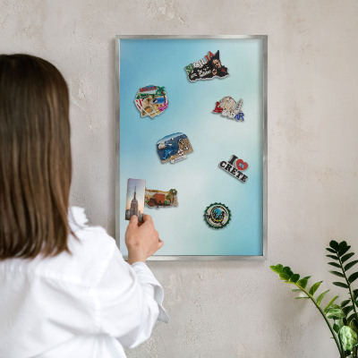Tabule na magnety z dovolené ve stříbrném rámu Modrá obloha