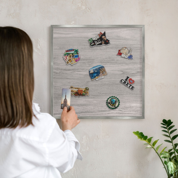 Tabule na magnety na zeď stříbrný rám Dřevěná textura