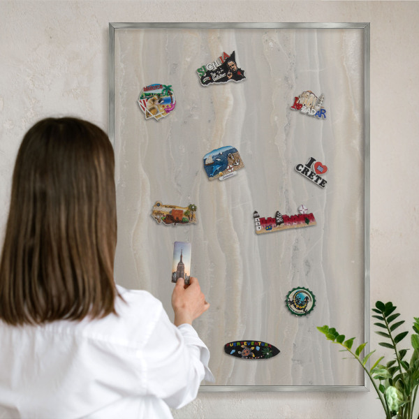 Tabule na magnety na zeď stříbrný rám Mramorová textura